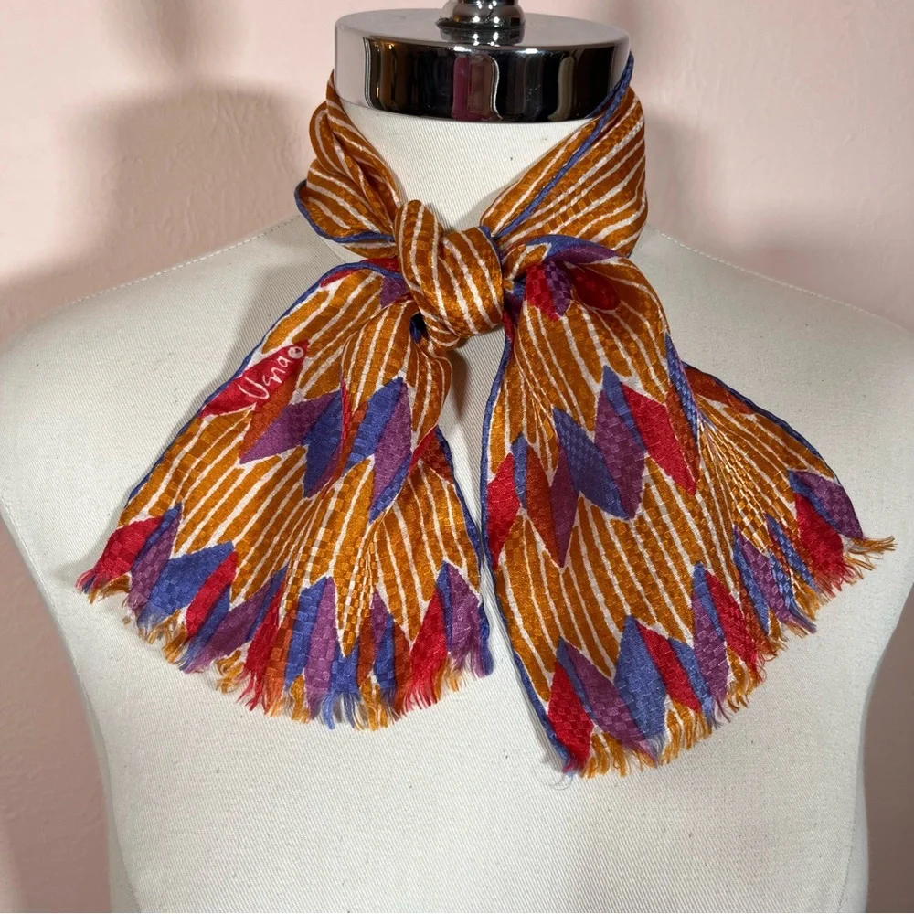 Vera Vintage 1950 60 art deco MCM Silk Hand rolled Copper Cravat Bow Neck Scarf